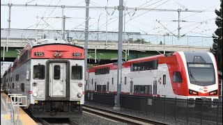 Caltrain Express New Electric EMUs and Old Diesel Trains at Speed  Lawrence [upl. by Granger]