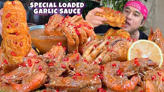 Spicy Giant Squid amp Shrimp with Special Loaded Garlic Sauce Mukbang [upl. by Leonerd302]