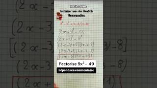 Factoriser avec les identités remarquables math identiteremarquable maths3e mathsbrevet brevet [upl. by Oelak]