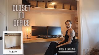 CLOSET to OFFICE TRANSFORMATION  prepasted wallpaper DIY floating desk amp MORE [upl. by Aggri]