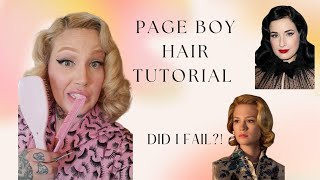 Vintage Pageboy hairstyle on long hair tutorial Betty Draper Dita Von Teese hair styles [upl. by Ivie]