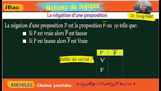 Négation dune proposition Notions de logique 1Bac [upl. by Calandra28]