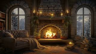 Winter Cozy Room in Snowy day ❄️ Fireplace Sounds in Cozy Cabin 🔥 Gentle Jazz for Relax amp Sleep [upl. by Pendergast]