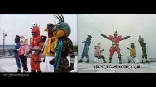 Power Rangers Turbo Crash and the Creeps First Appearance Split Screen PR and Sentai version [upl. by Jocelyne619]