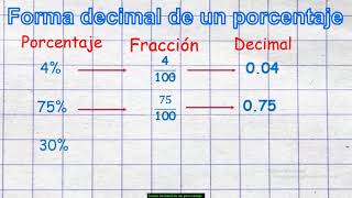 CONVERTIR UN PORCENTAJE A FRACCION Y A DECIMAL [upl. by Timmy771]