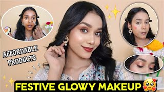 😍☑️Easy FESTIVE GLAM LOOK Using Affordable Makeup Products festiveglam festivemakeup glow [upl. by Gardie]