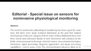 Editorial Special issue on sensors for noninvasive physiological monitoring [upl. by Phiona]