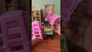 Mini kitchen smallest pink plastic chair mini kitchen mini food toys miniature scene [upl. by Ayhtak]