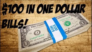 100 IN ONE DOLLAR BILLS Bank Strap Hunting [upl. by Kassel]