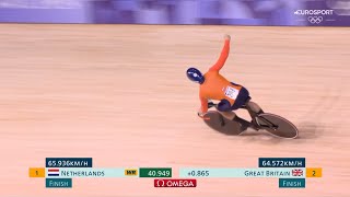 Netherlands world record race v Team GB in track cycling mens team sprint gold Paris Olympics 2024 [upl. by Cad]