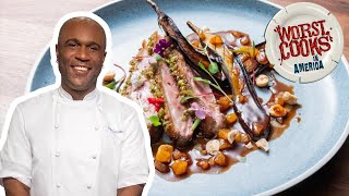 How to Make Cumin Cilantro Duck Breast with Cliff Crooks  Worst Cooks in America  Food Network [upl. by Eiwoh]