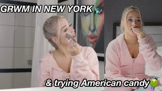 GRWM in NEW YORK  trying American candy [upl. by Yadsnil]