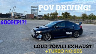 600 HP WRX STI POV Drive Loud Exhaust Turbo noises no commentary [upl. by Arualana520]