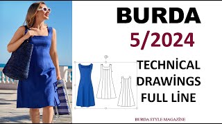 Burda Style 52024 Technical Drawings Full Line [upl. by Ellesij812]