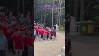 Flag saluting ceremony in front of Uncle Hos memorial statue at k9 Ba Vi Hanoi comewithme [upl. by Ahselyt901]