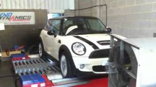 Mini R56 Cooper S JCW exhaust and evolve decat downpipe Dyno [upl. by Timothea588]