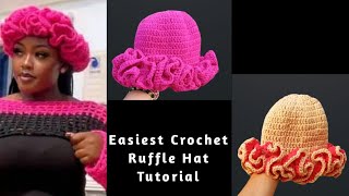 Crochet ruffle hat tutorial for beginners  Crochet bucket hat  adding elastic band to crochet hat [upl. by Eidualc]