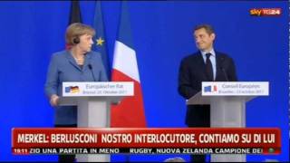 La Merkel e Sarkozy ridono di Berlusconi 231011 [upl. by Atnoed629]