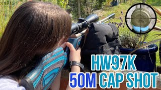 Custom Weihrauch HW97k airgun outdoor 50m cap shot [upl. by Ibbison]