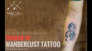 Making of Wanderlust travel tattoo  Real time with explanation  Suresh Machu [upl. by Tulley]