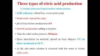 Microbial production of citric acid Fermentation technology [upl. by Odlaner]