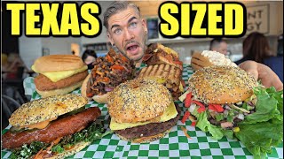 MONSTER BURGER amp FRIED CHICKEN SANDWICH CHALLENGE  Plantology’s “Monsterquot Texas Food Challenge [upl. by Layap441]