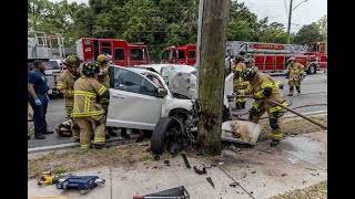 Jacksonville Fire Rescue Department responds to car vs pole with 2 trapped [upl. by Terra]