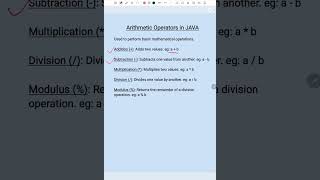 Java Arithmetic Operators javaoperators javaprogramming javatutorial javabasics learnjava [upl. by Irita]