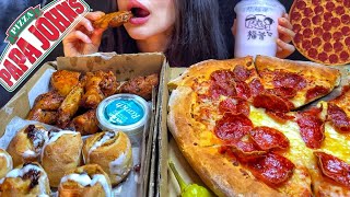 ASMR PIZZA PEPPERONI  CHICKEN WINGS MUKBANG  EATING PAPA JOHNS FOOD shorts [upl. by Nuriel]