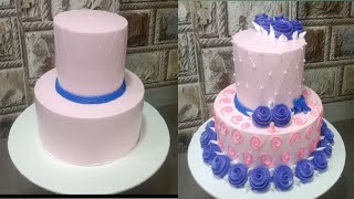 pink colour cake design l side flower 2 step cake decoration l cake design boll designs cake [upl. by Nissie]