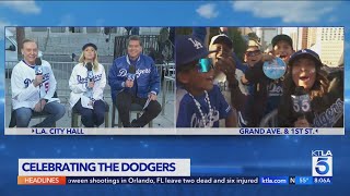 Dodgers fans crowd downtown LA for World Series victory parade [upl. by Namyw]