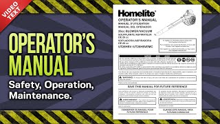 Operators Manual Homelite UT26HBV  UT26HBVEMC 2Cycle Handheld Gas Leaf Blower 991000662R3 [upl. by Ativet]