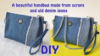 How to Make a Bag from Old Denim Pants Scraps  How to Create a Wallet from Secondhand Clothes✂️👜 [upl. by Ethelin770]