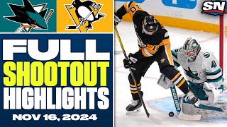 San Jose Sharks at Pittsburgh Penguins  FULL Shootout Highlights  November 16 2024 [upl. by Nnaeed]