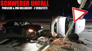 SCHWERER UNFALL AN AUTOBAHNAUFFAHRT  Porsche amp VW kollidierten  2 Verletzte  Bergung [upl. by Auehsoj]