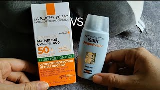 ISDN fusion water VS Anthelios Fluido Oil control de la Roshe posay [upl. by Annaerdna]