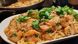 Pasta Met Scampi En Verse Tomaten Roomsaus Recept  JennyQ [upl. by Garnette]