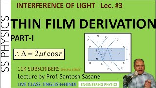 Lec 3 Engg Physics Interference Thin uniform thickness film derivation of path difference  I [upl. by Schofield]