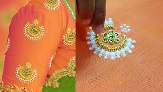 zardosi work on blouse  aari work blouse designs for beginners  motifs  203 [upl. by Cordier]