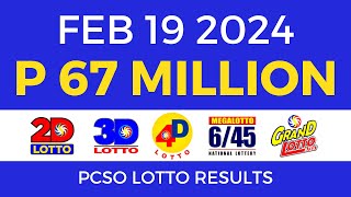 Lotto Result February 19 2024 PCSO [upl. by Danila]