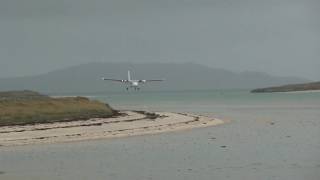 Landing in Barra on the beach  two missed approaches  FlyBe de Havilland Canada DHC6 Twin Otter [upl. by Nessah397]