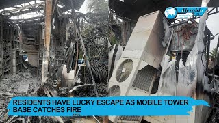 Residents have lucky escape as mobile tower base catches fire [upl. by Bedell]