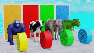 Long Slide Game With Elephant Gorilla Buffalo Hippopotamus Tiger  3d Animal Game  Funny 3d Animals [upl. by Aynodal]