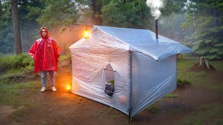 I Built a Shelter Out of Plastic Wrap Camping in the Rain [upl. by Tfat]