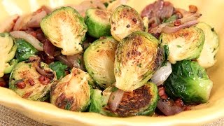 Brussels Sprouts with Onions amp Pancetta Recipe  Laura Vitale  Laura in the Kitchen Episode 846 [upl. by Noret]