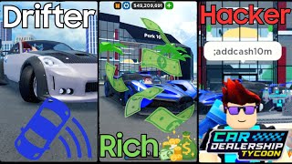 10 TYPES OF PLAYERS IN CAR DEALERSHIP TYCOON Roblox [upl. by Aicnatsnoc]