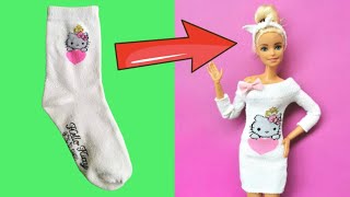 How to Make BARBIE Dress with Socks  DIY Barbie Clothes Hacks [upl. by Nnylyahs]