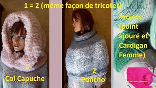 Tuto Tricot Col Capuche Femme fausse fourrure terminé 2 🧶 Projets Tuto Tricot  Vlog Tricot 2 [upl. by Spancake]