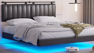 How to Install  Sikaic Floating Bed Frame With LED Lights And Wall Mounted Headboard Black [upl. by Bev]