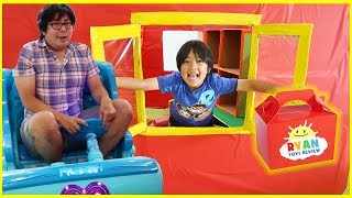 Ryan Pretend Play Drive Thru on Kids Power Wheels Ride on Car [upl. by Torrlow]